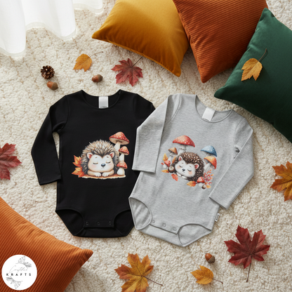 2pc Longsleeve Romper Set - Black & Grey - Sleepy Hedgehog