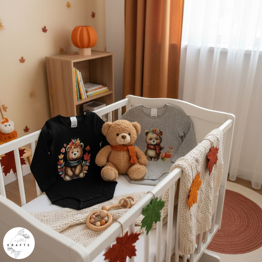 2pc Longsleeve Romper Set - Black & Grey - Autumn Bears