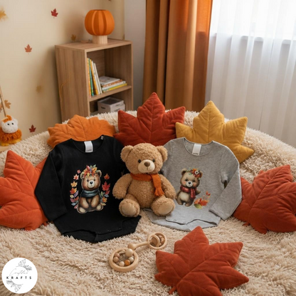 2pc Longsleeve Romper Set - Black & Grey - Autumn Bears