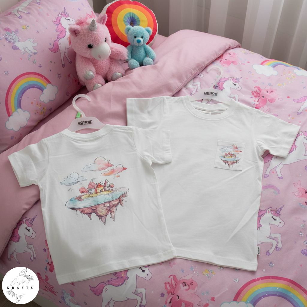 Girl's Crew Tee - White - Isle of Dreams - Cotton Candy