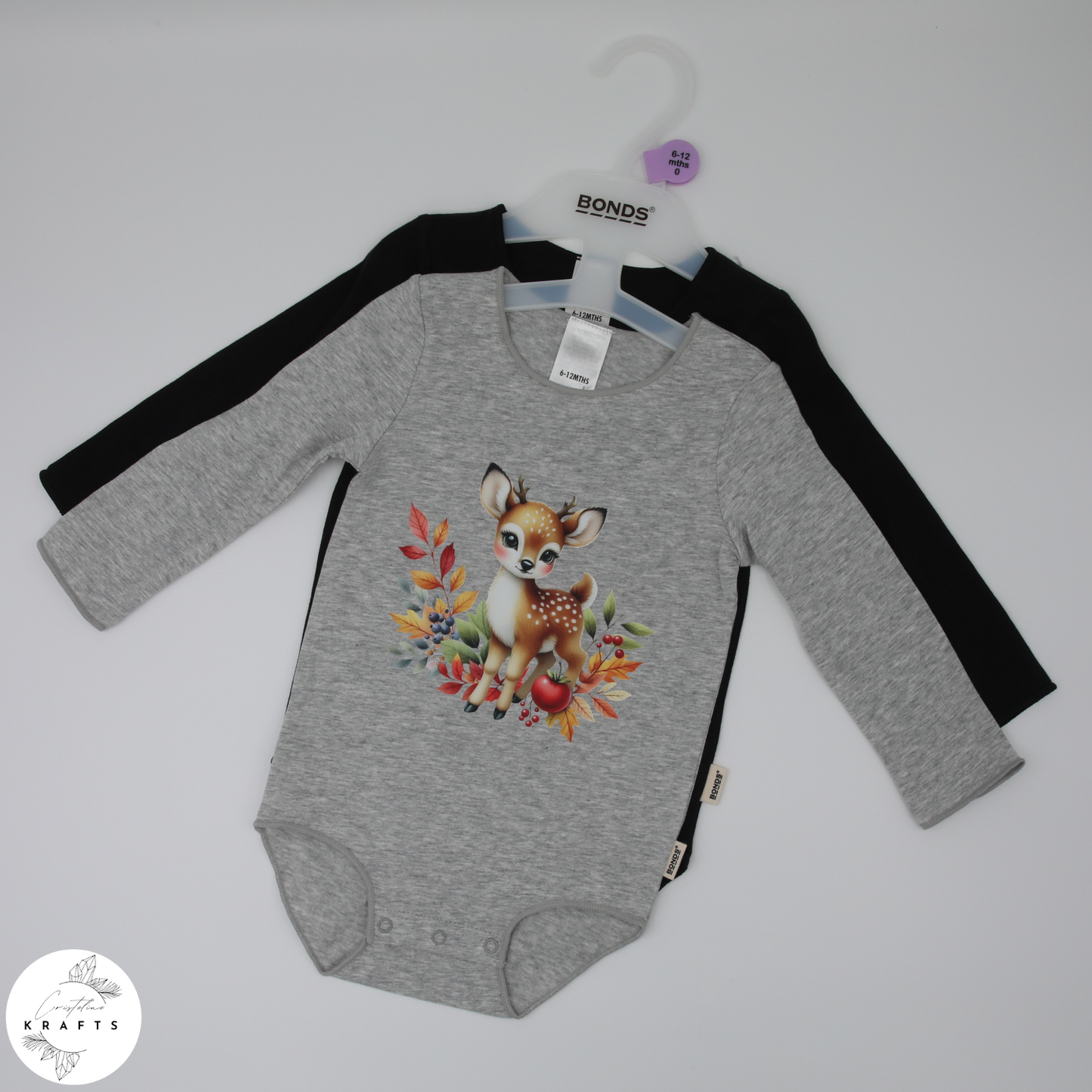 2pc Longsleeve Romper Set - Black & Grey - Autumn Deers
