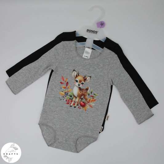 2pc Longsleeve Romper Set - Black & Grey - Autumn Deers