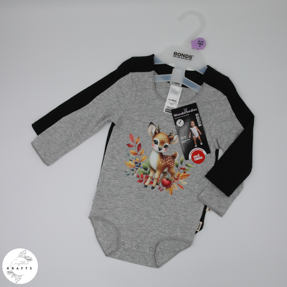 2pc Longsleeve Romper Set - Black & Grey - Autumn Deers