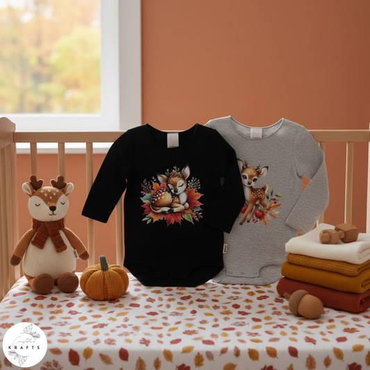 2pc Longsleeve Romper Set - Black & Grey - Autumn Deers