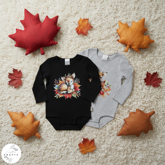 2pc Longsleeve Romper Set - Black & Grey - Autumn Deers
