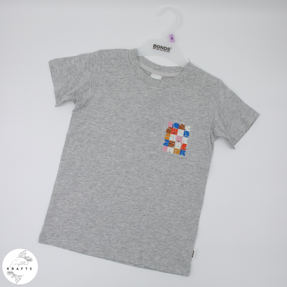 Girl's Crew Tee - Grey - Abstract Art - Checkerboard