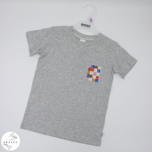 Girl's Crew Tee - Grey - Abstract Art - Checkerboard