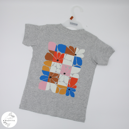 Girl's Crew Tee - Grey - Abstract Art - Checkerboard