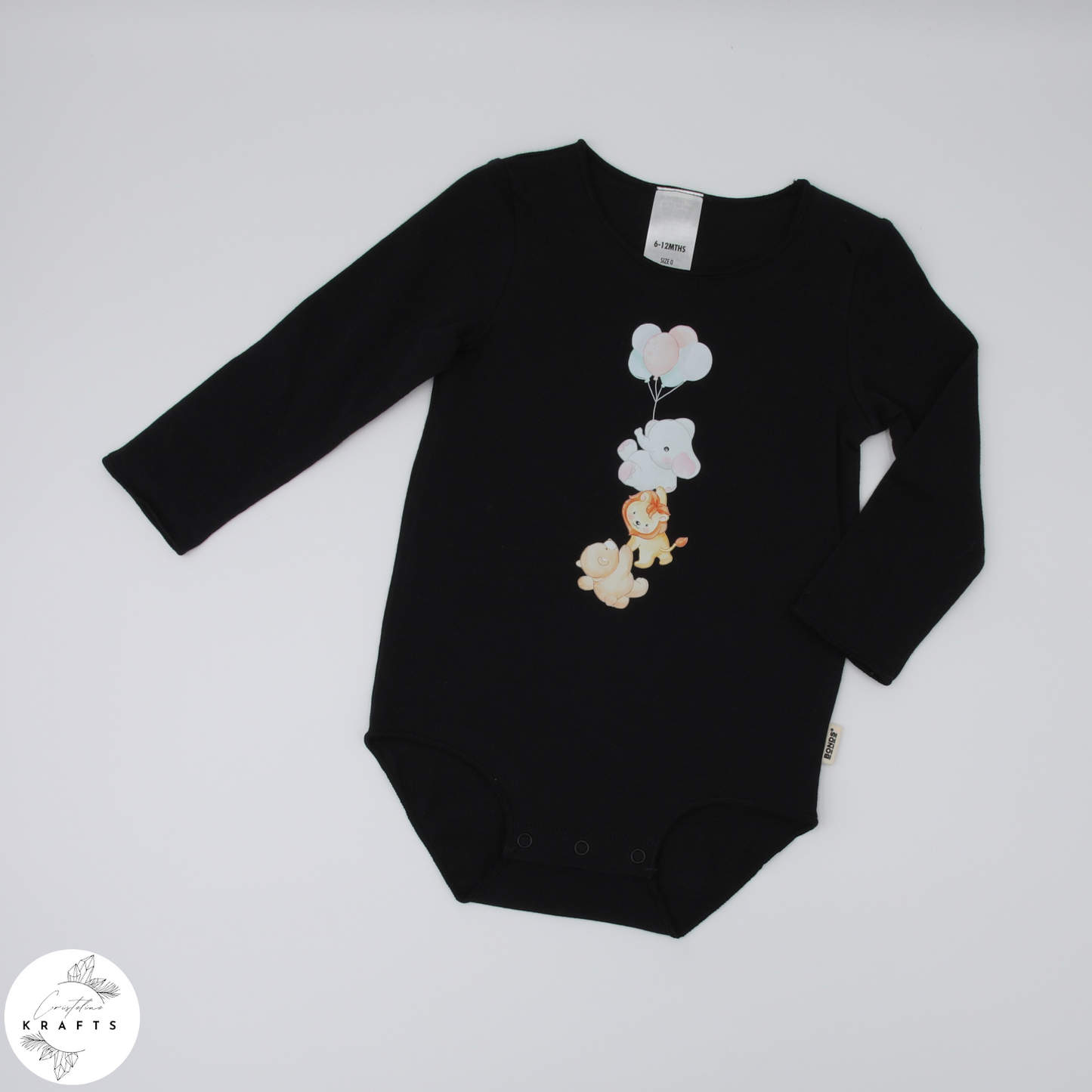 2pc Longsleeve Romper Set - Black & Grey - Animal Friends