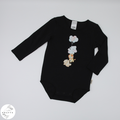 2pc Longsleeve Romper Set - Black & Grey - Animal Friends