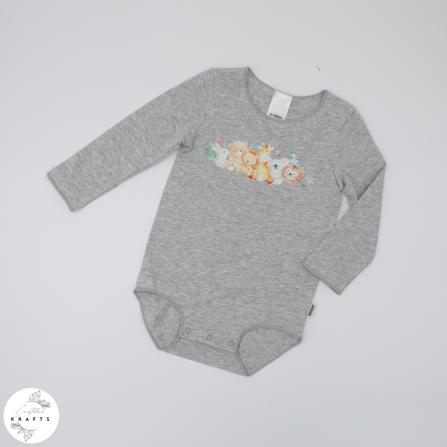 2pc Longsleeve Romper Set - Black & Grey - Animal Friends