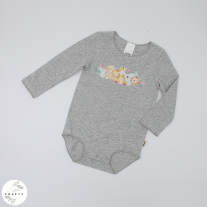 2pc Longsleeve Romper Set - Black & Grey - Animal Friends