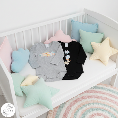 2pc Longsleeve Romper Set - Black & Grey - Animal Friends