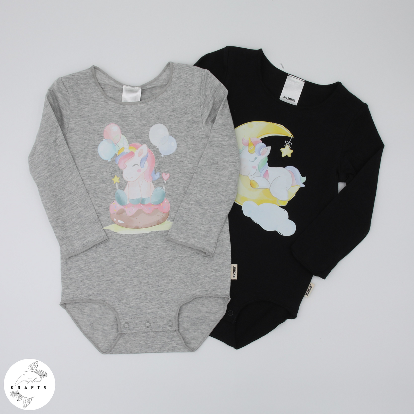 2pc Longsleeve Romper Set - Black & Grey - Little Unicorn