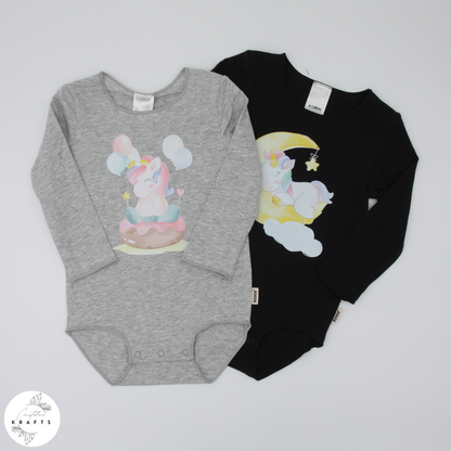 2pc Longsleeve Romper Set - Black & Grey - Little Unicorn