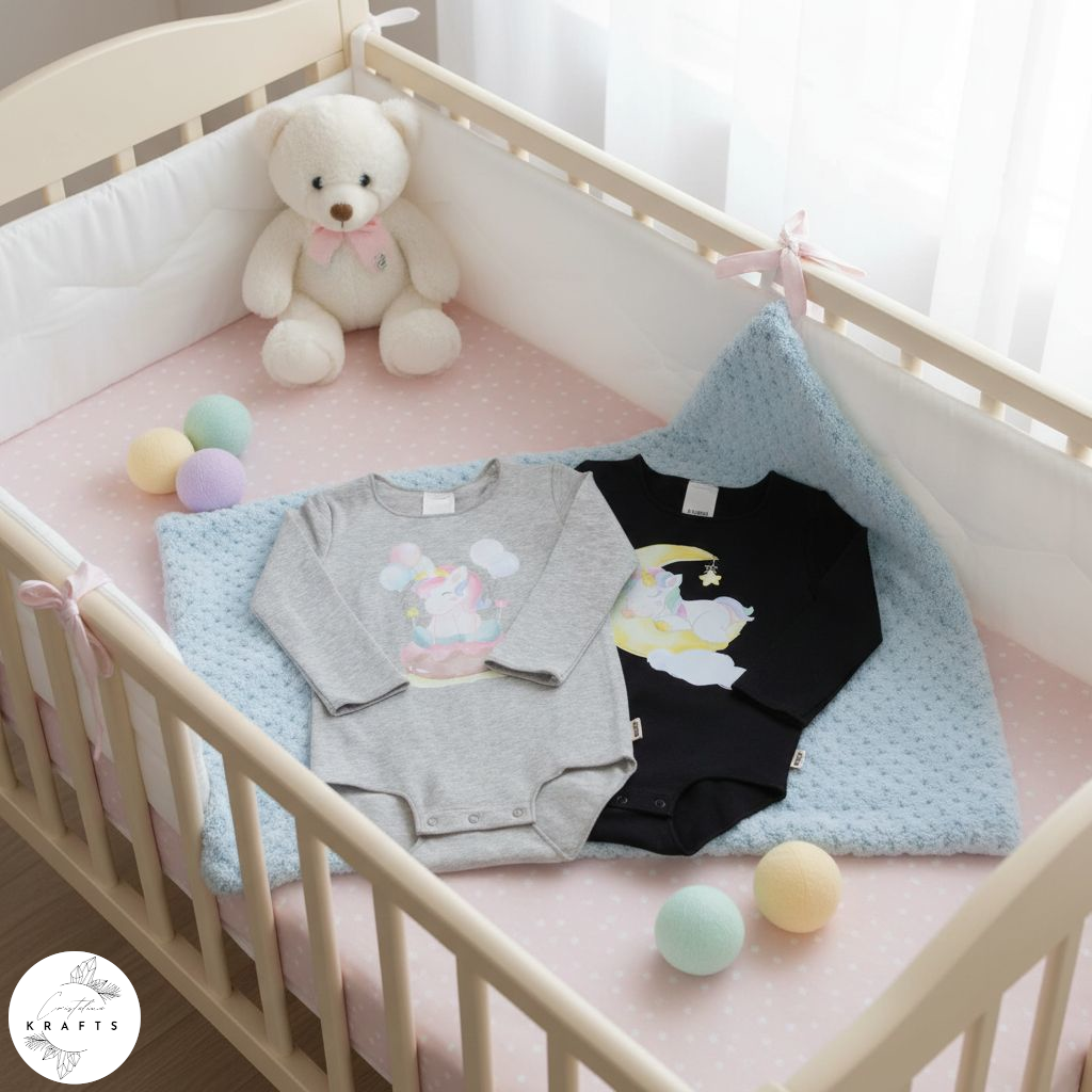 2pc Longsleeve Romper Set - Black & Grey - Little Unicorn