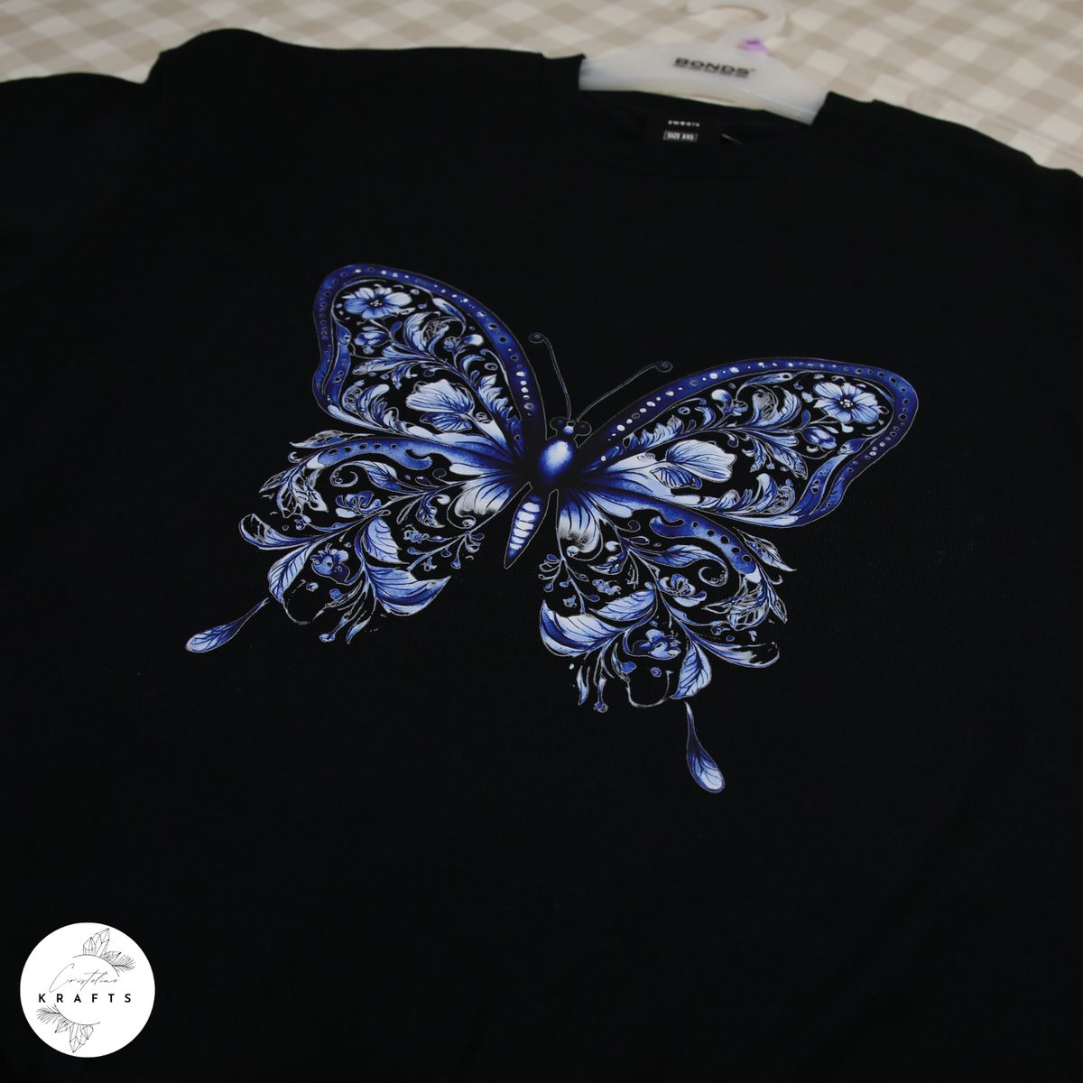 Bonds - Black Jumper - Floral Blue Butterfly
