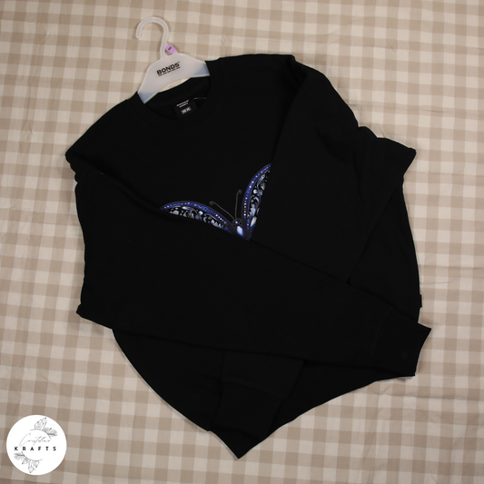 Bonds - Black Jumper - Floral Blue Butterfly