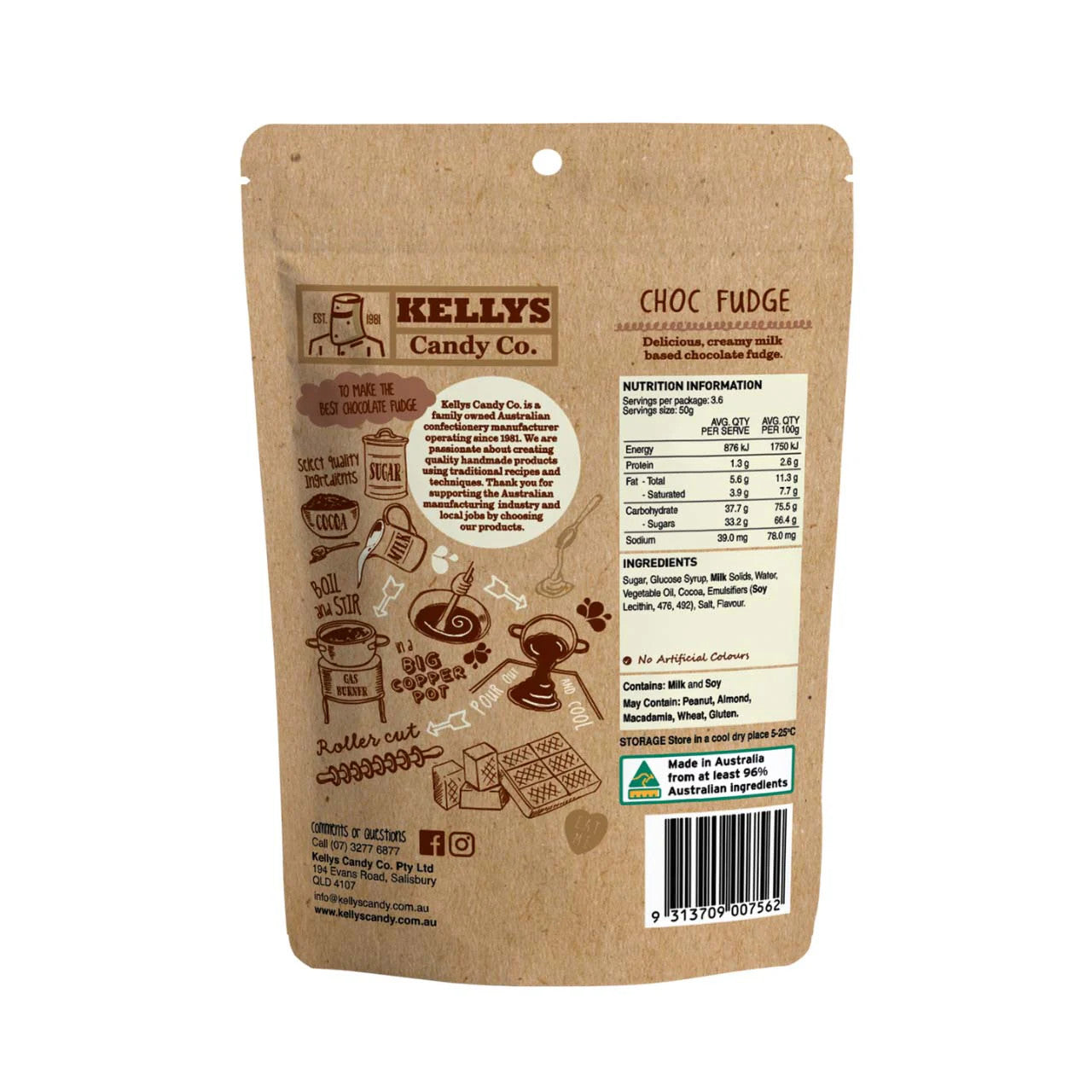 Kellys Candy Co - Choc Fudge - 180g
