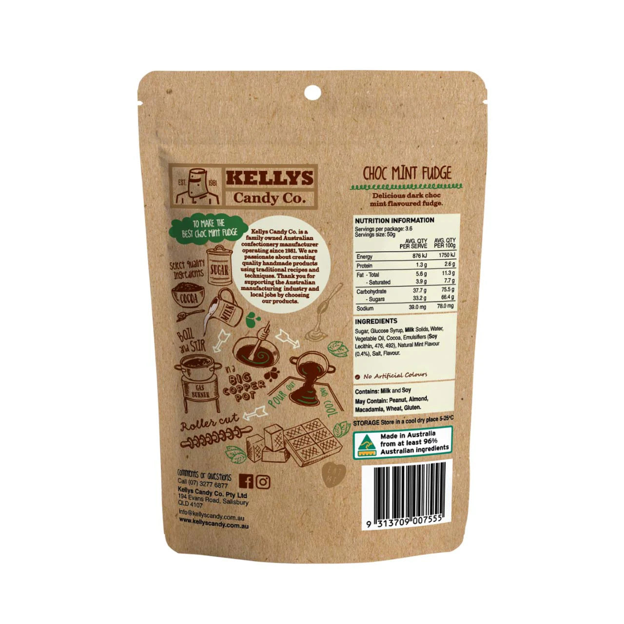 Kellys Candy Co - Choc Mint Fudge - 180g