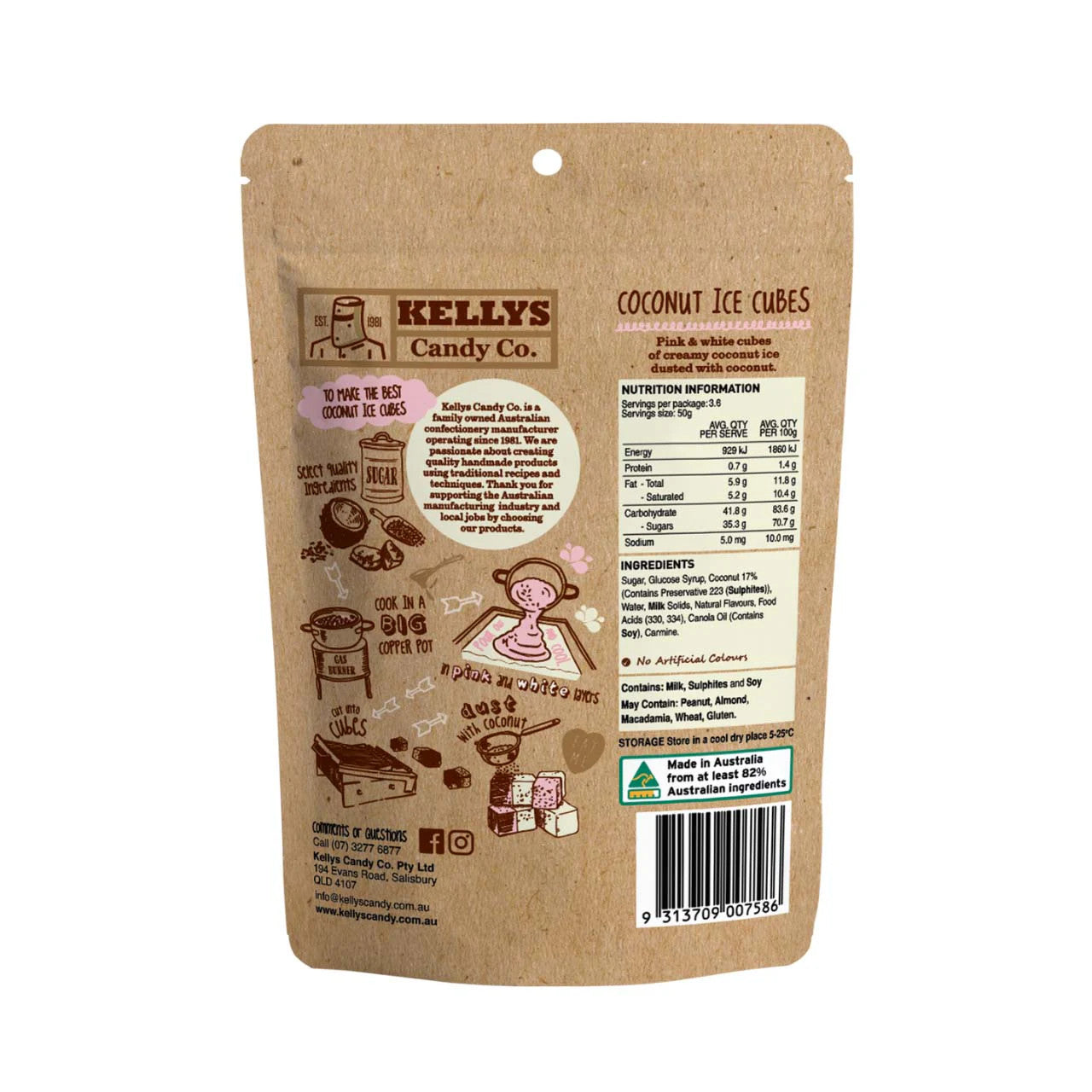 Kellys Candy Co - Coconut Ice Cubes - 180g