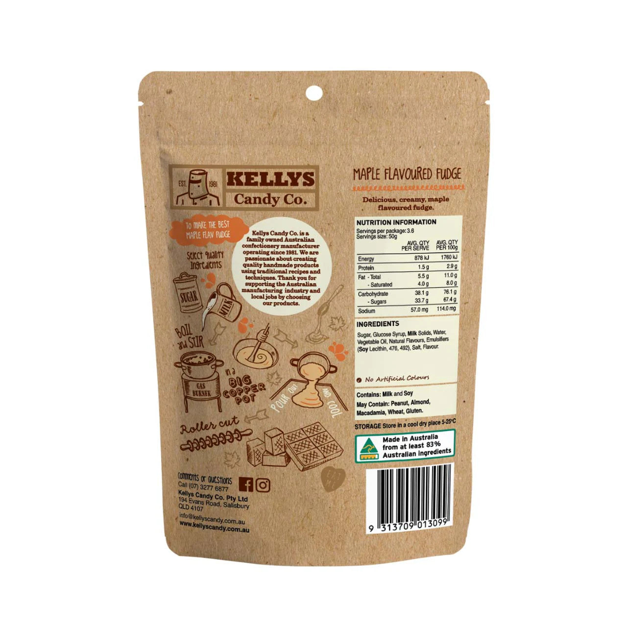 Kellys Candy Co - Maple Flavored Fudge - 180g