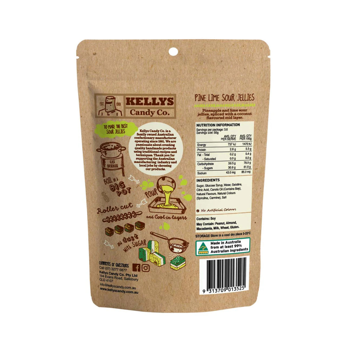 Kellys Candy Co - Pine Lime Sour Jellies - 180g