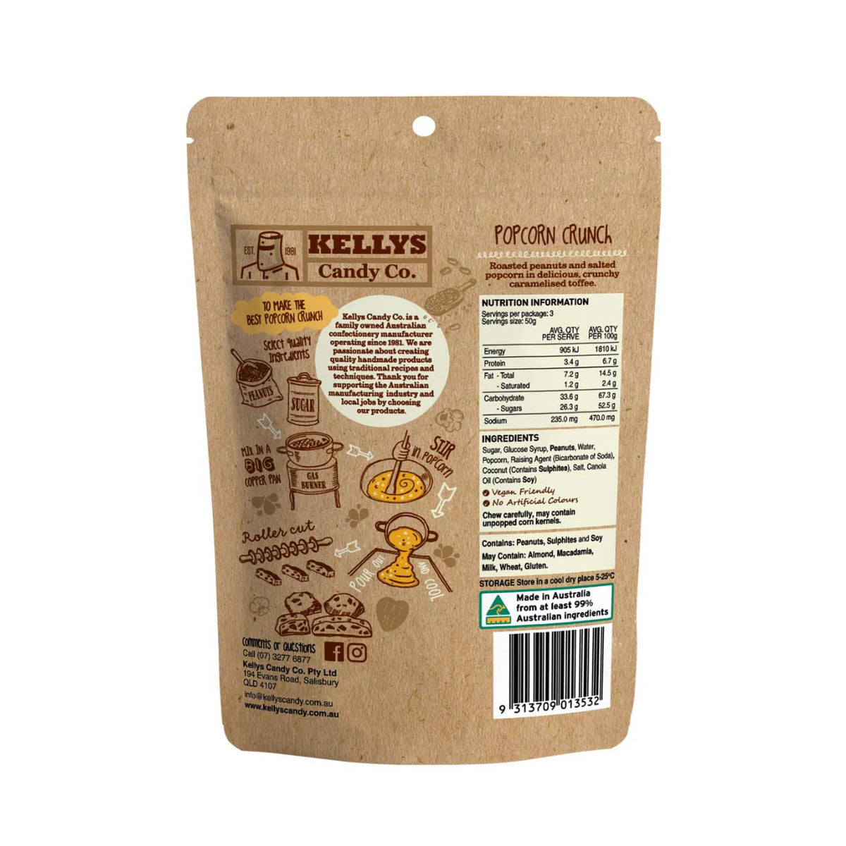 Kellys Candy Co - Popcorn Crunch - 150g